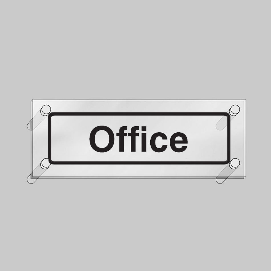 Office Visual Impact 5mm Acrylic Sign 450 x 150mm With Stand Off Locators - Ready Set SuppliedOffice Visual Impact 5mm Acrylic Sign 450 x 150mm With Stand Off Locators59191