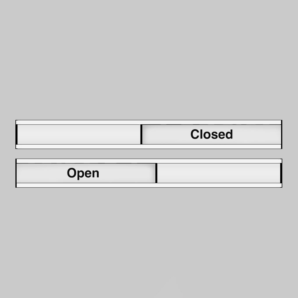 Open/Closed Door Slider 300 x 40mm Anodised Aluminium With Adhesive Backing Sign - Ready Set SuppliedOpen/Closed Door Slider 300 x 40mm Anodised Aluminium With Adhesive Backing Sign59116
