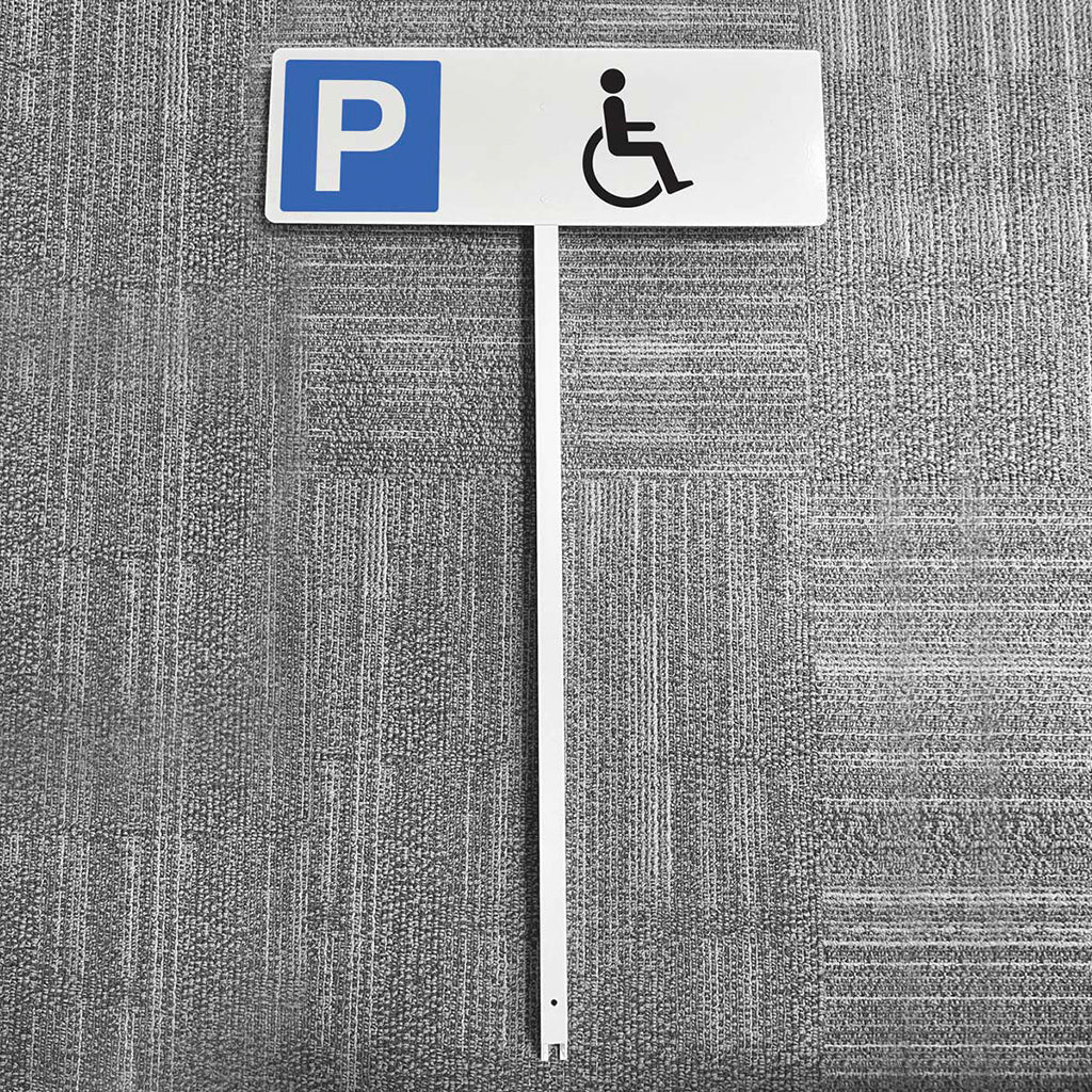 Parking Disabled Symbol Aluminium Verge Sign 450 x 150mm On Post 800mm High - Ready Set SuppliedParking Disabled Symbol Aluminium Verge Sign 450 x 150mm On Post 800mm High56533