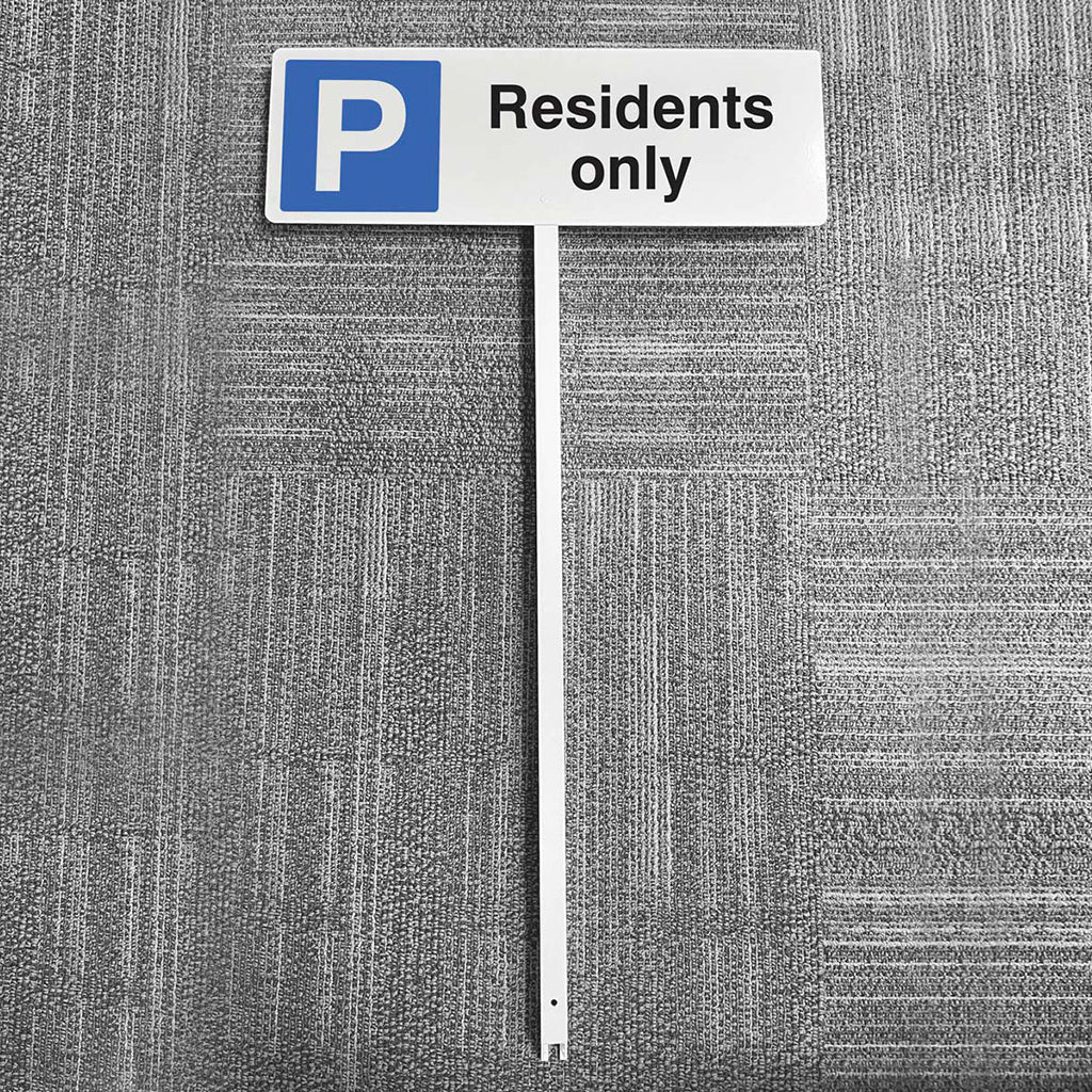 Parking Residents Only Aluminium Verge Sign 450 x 150mm On Post 800mm High - Ready Set SuppliedParking Residents Only Aluminium Verge Sign 450 x 150mm On Post 800mm High56531