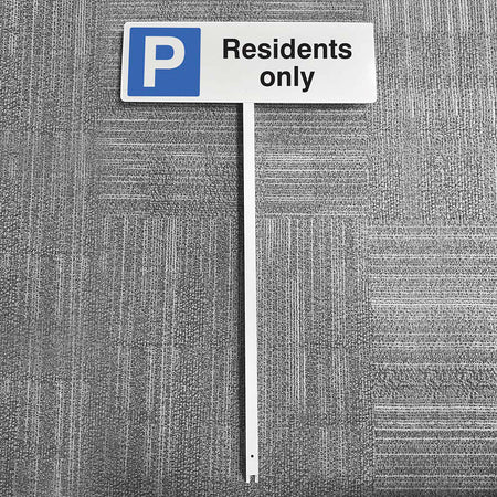 Parking Residents Only Aluminium Verge Sign 450 x 150mm On Post 800mm High - Ready Set SuppliedParking Residents Only Aluminium Verge Sign 450 x 150mm On Post 800mm High56531