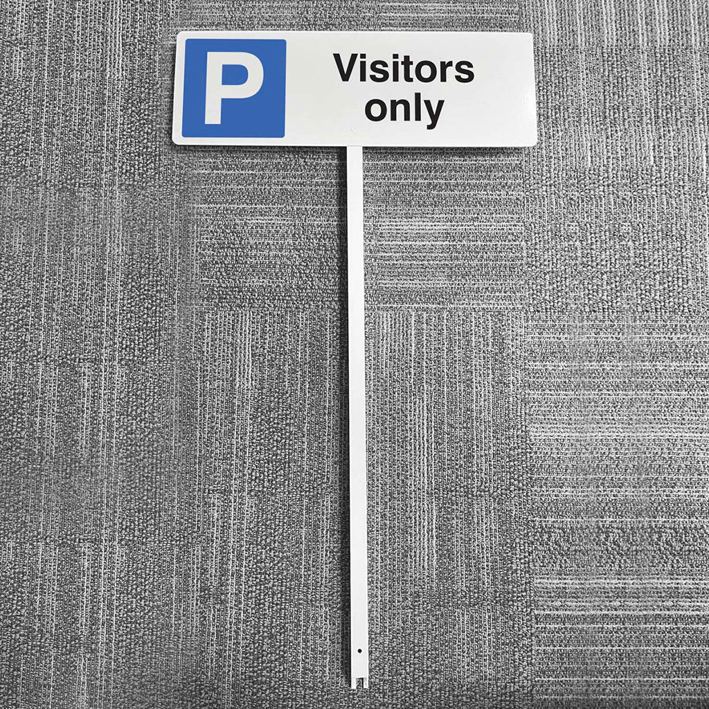Parking Visitors Only Aluminium Verge Sign 450 x 150mm On Post 800mm High - Ready Set SuppliedParking Visitors Only Aluminium Verge Sign 450 x 150mm On Post 800mm High56527