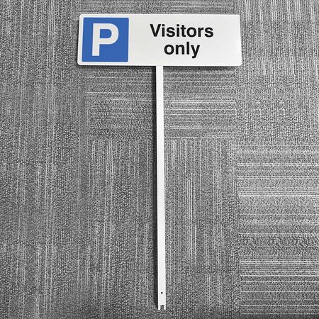 Parking Visitors Only Aluminium Verge Sign 450 x 150mm On Post 800mm High - Ready Set SuppliedParking Visitors Only Aluminium Verge Sign 450 x 150mm On Post 800mm High56527