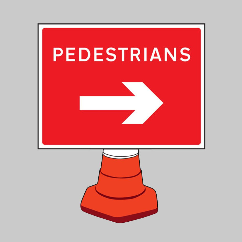 Pedestrians Arrow Right Reflective Cone Sign 600 x 450mm (Cone Not Included) - Ready Set SuppliedPedestrians Arrow Right Reflective Cone Sign 600 x 450mm (Cone Not Included)57652