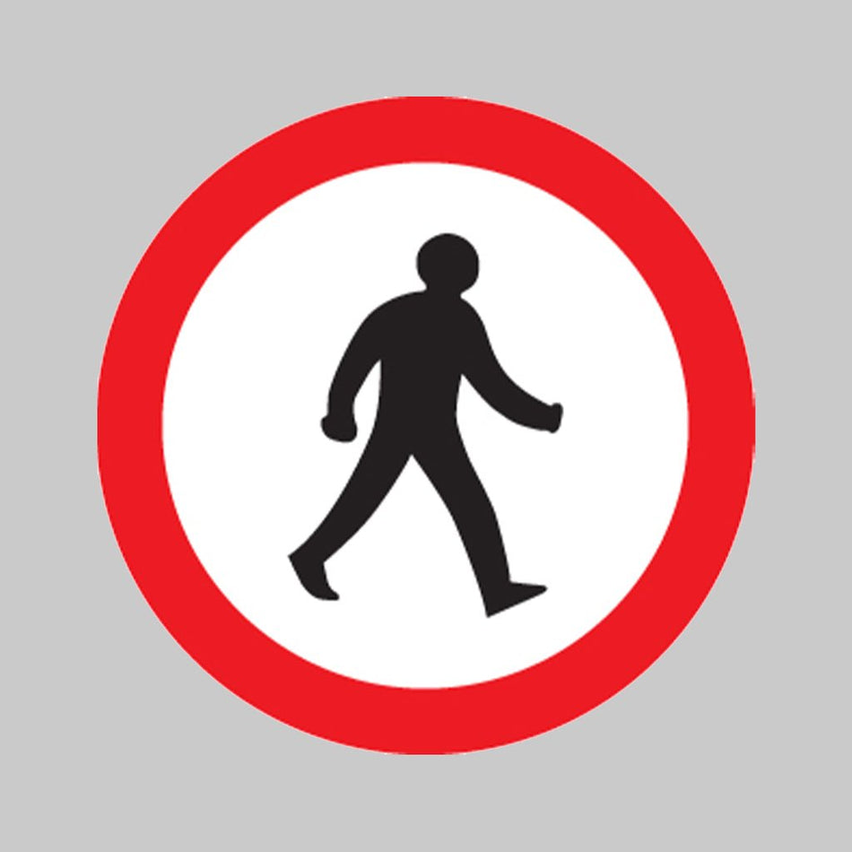 Pedestrians Prohibited Class R2 Permanent 600mm Dia (3mm Aluminium Composite) With Channelling Sign - Ready Set SuppliedPedestrians Prohibited Class R2 Permanent 600mm Dia (3mm Aluminium Composite) With Channelling Sign57723