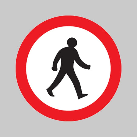 Pedestrians Prohibited Class RA1 600mm Diameter Circle With Channelling Sign - Ready Set SuppliedPedestrians Prohibited Class RA1 600mm Diameter Circle With Channelling Sign57823