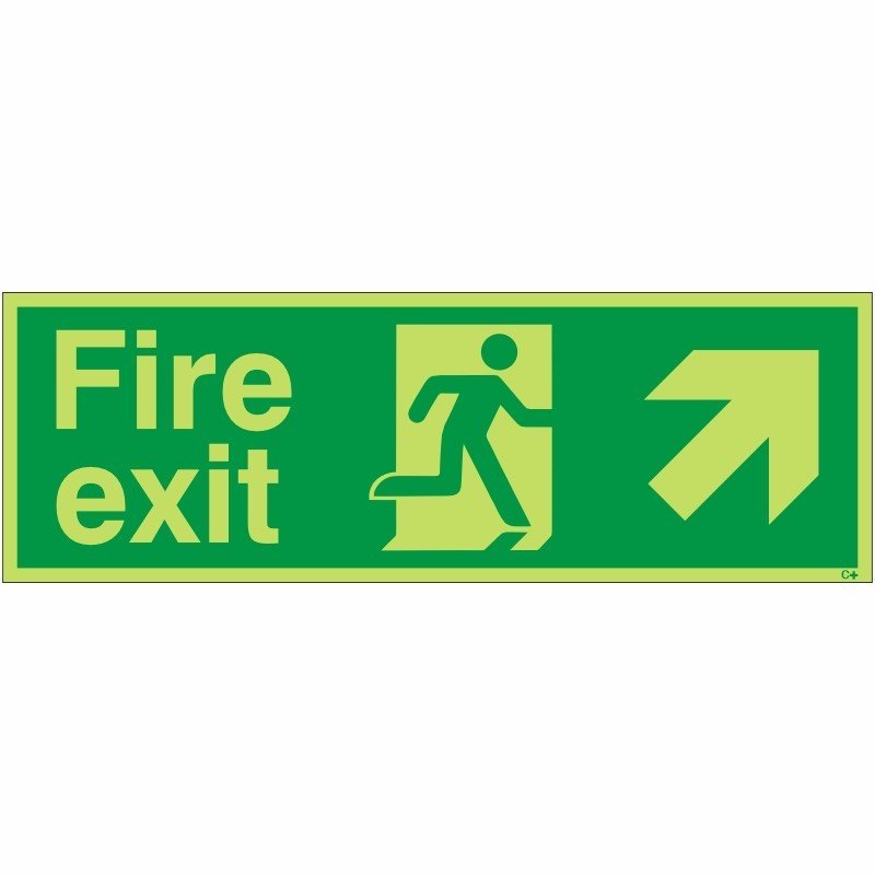 Photoluminescent Fire Exit Sign - Arrow Up Right - Ready Set SuppliedPhotoluminescent Fire Exit Sign - Arrow Up Right210mm x 70mmCPPP.01