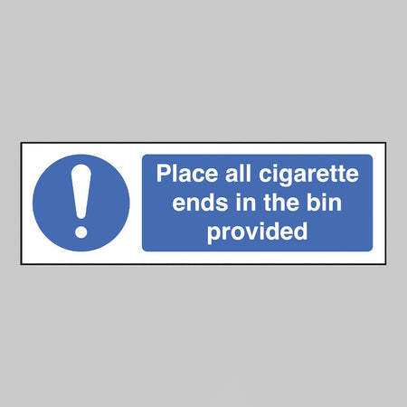 Place All Cigarette Ends In Bins Provided (White/Black) Sign - Ready Set SuppliedPlace All Cigarette Ends In Bins Provided (White/Black) SignRigid Plastic13251G