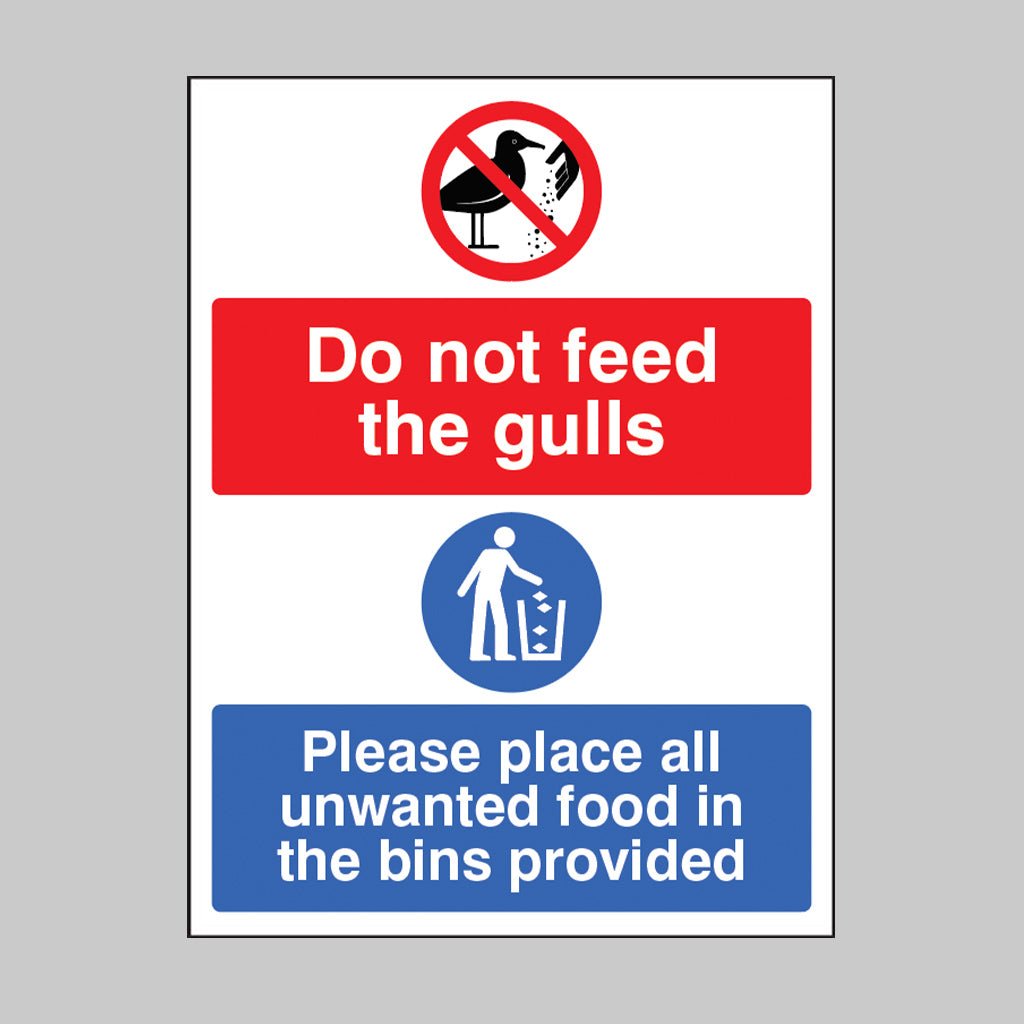 Please Do Not Feed The Gulls Place All Unwanted Food In The Bins Provided Sign - Ready Set SuppliedPlease Do Not Feed The Gulls Place All Unwanted Food In The Bins Provided SignRigid Plastic11772E
