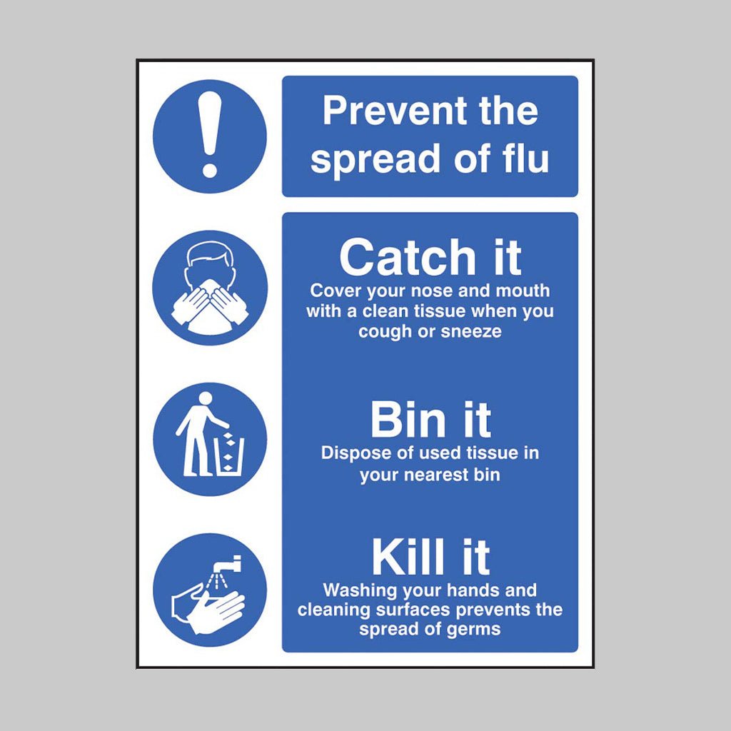 Prevent The Spread Of Flu Catch It Bin It Kill It Sign - Ready Set SuppliedPrevent The Spread Of Flu Catch It Bin It Kill It Sign25503E