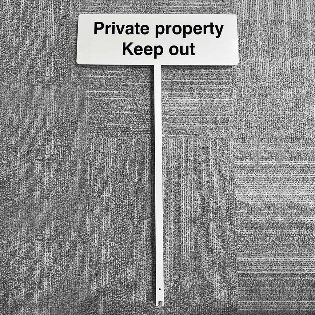Private Property Keep Out Aluminium Verge Sign 450 x 150mm On Post 800mm High - Ready Set SuppliedPrivate Property Keep Out Aluminium Verge Sign 450 x 150mm On Post 800mm High56584