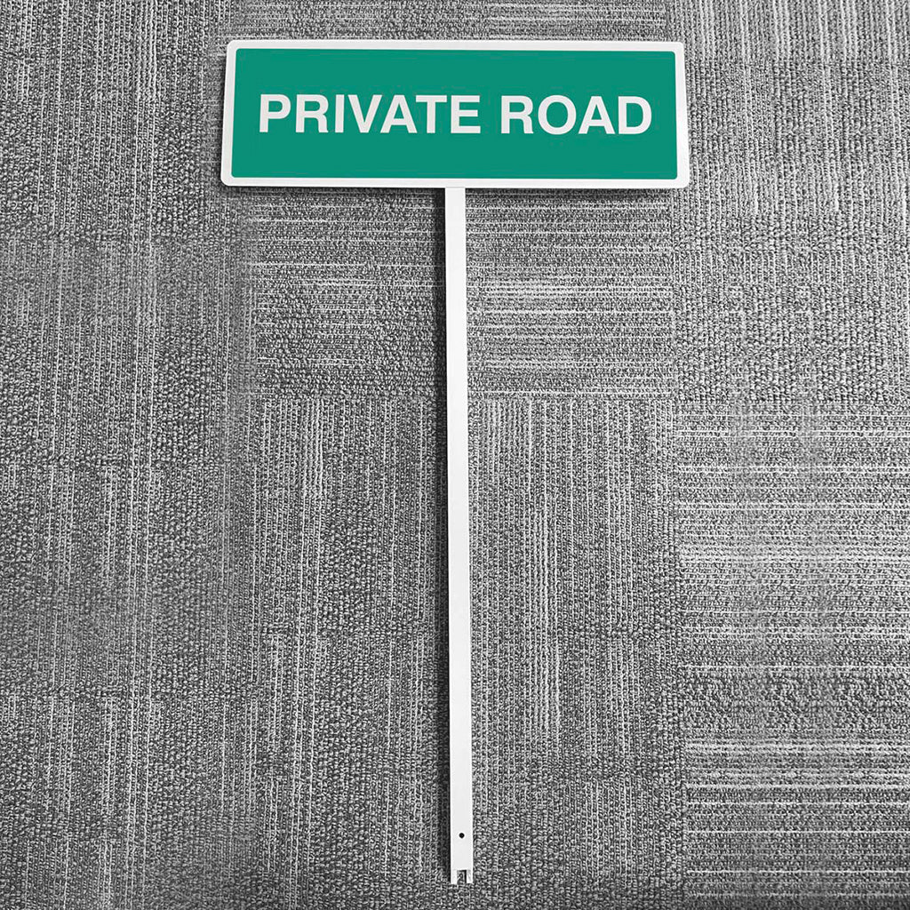 Private Road Aluminium Verge Sign 450 x 150mm On Post 800mm High - Ready Set SuppliedPrivate Road Aluminium Verge Sign 450 x 150mm On Post 800mm High56579