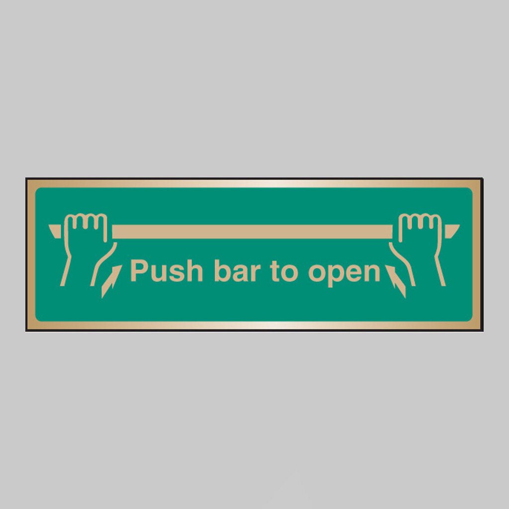 Push Bar To Open Brass 300 x 100mm Adhesive Backed Sign - Ready Set SuppliedPush Bar To Open Brass 300 x 100mm Adhesive Backed Sign59520