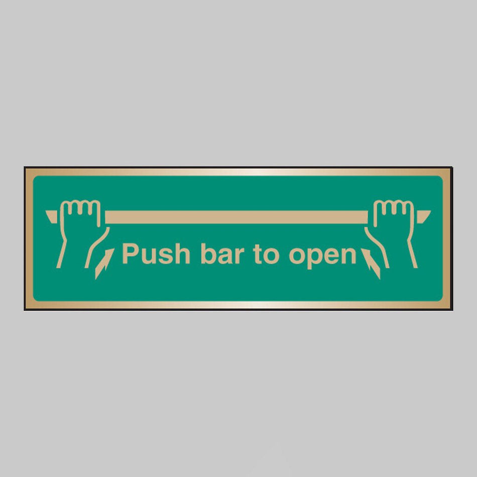 Push Bar To Open Brass 300 x 100mm Adhesive Backed Sign - Ready Set SuppliedPush Bar To Open Brass 300 x 100mm Adhesive Backed Sign59520