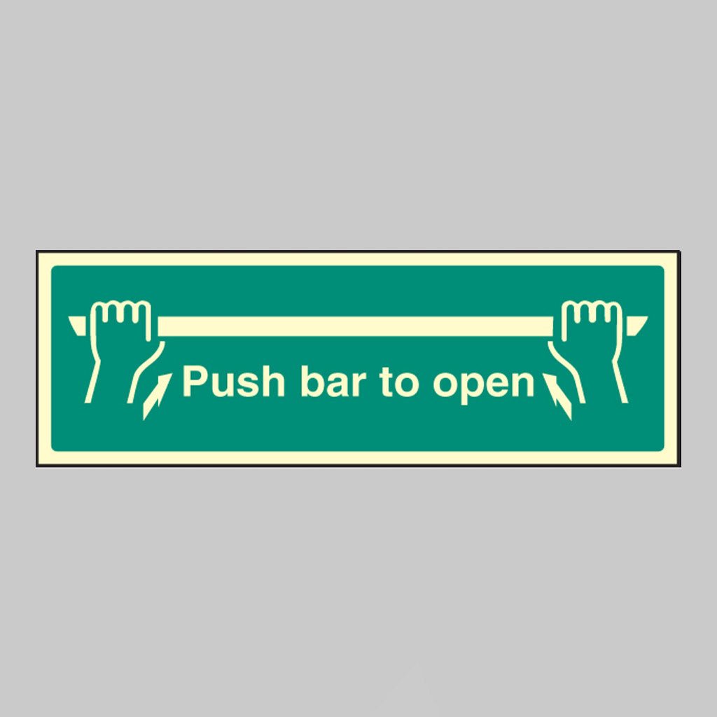 Push Bar To Open Sign - Ready Set SuppliedPush Bar To Open SignUltra Bright (Class C) Photoluminescent Rigid32052G