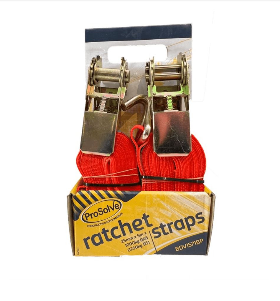 RATCHET TIE - DOWN STRAPS - 25MM X 5M X 1000KG - TWIN PACK - Ready Set SuppliedRATCHET TIE - DOWN STRAPS - 25MM X 5M X 1000KG - TWIN PACK100