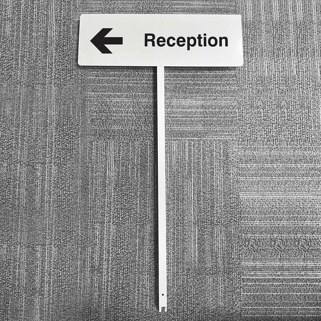 Reception Left Aluminium Verge Sign 450 x 150mm On Post 800mm High - Ready Set SuppliedReception Left Aluminium Verge Sign 450 x 150mm On Post 800mm High56538