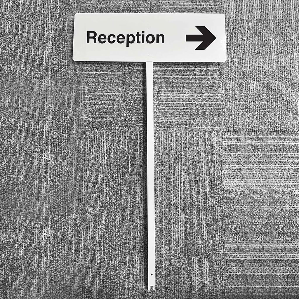 Reception Right Aluminium Verge Sign 450 x 150mm On Post 800mm High - Ready Set SuppliedReception Right Aluminium Verge Sign 450 x 150mm On Post 800mm High56539