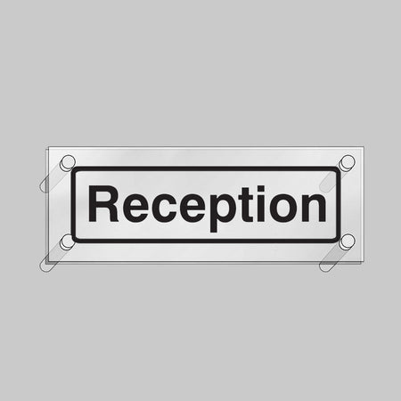 Reception Visual Impact 5mm Acrylic Sign 450 x 150mm With Stand Off Locators - Ready Set SuppliedReception Visual Impact 5mm Acrylic Sign 450 x 150mm With Stand Off Locators59190