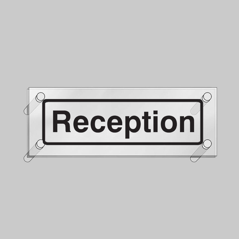 Reception Visual Impact 5mm Acrylic Sign 450 x 150mm With Stand Off Locators - Ready Set SuppliedReception Visual Impact 5mm Acrylic Sign 450 x 150mm With Stand Off Locators59190