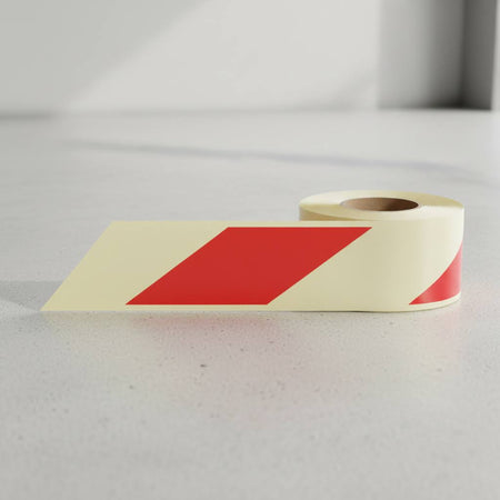 Red/White Photoluminescent Self Adhesive Tape 10Mx40mm - Ready Set SuppliedRed/White Photoluminescent Self Adhesive Tape 10Mx40mm58641