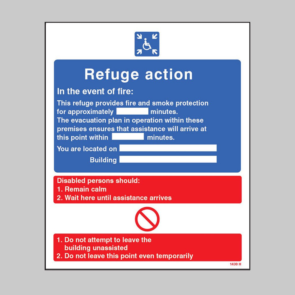 Refuge Action In The Event Of Fire Sign - Ready Set SuppliedRefuge Action In The Event Of Fire SignRigid Plastic11430E