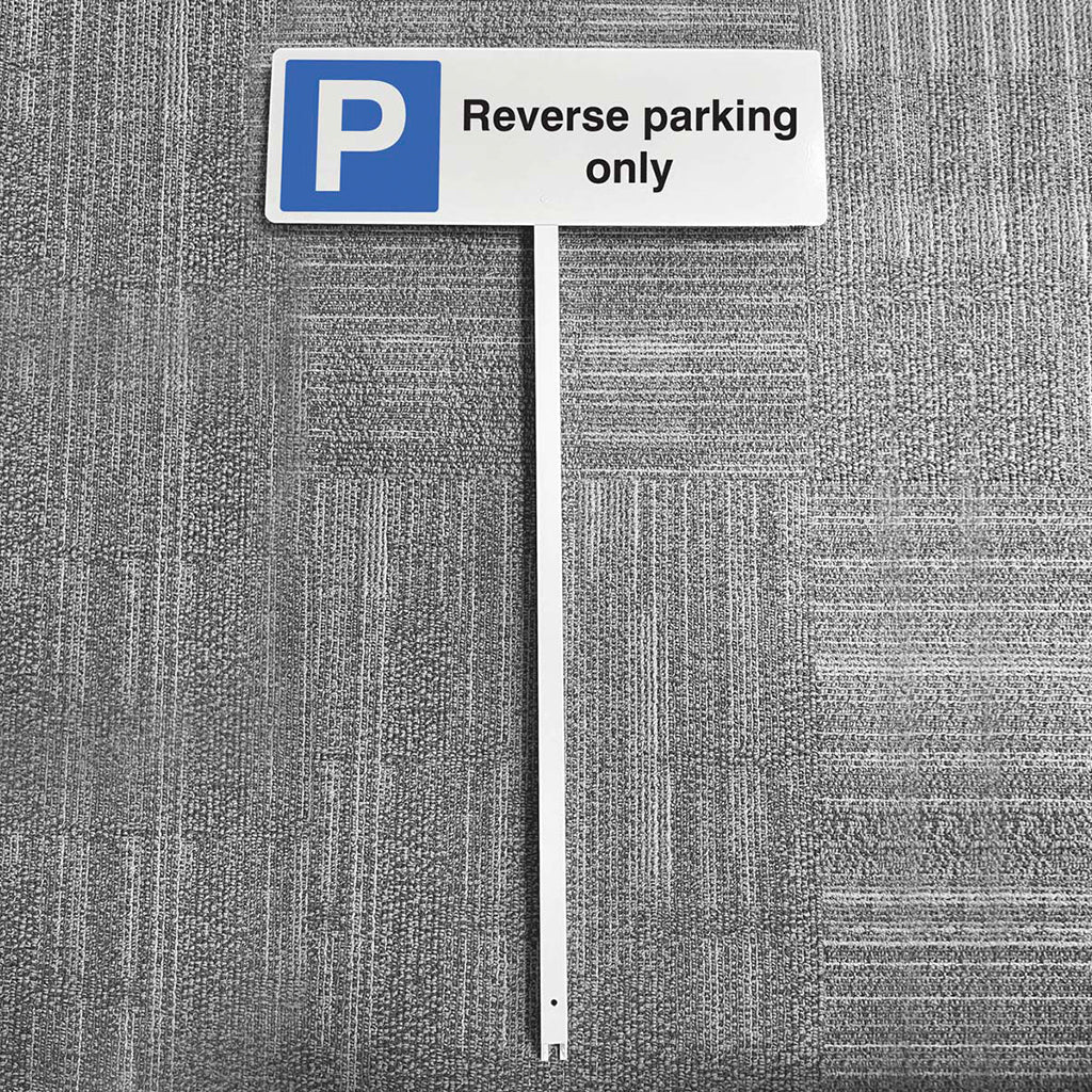 Reverse Parking Only Aluminium Verge Sign 450 x 150mm On Post 800mm High - Ready Set SuppliedReverse Parking Only Aluminium Verge Sign 450 x 150mm On Post 800mm High56576