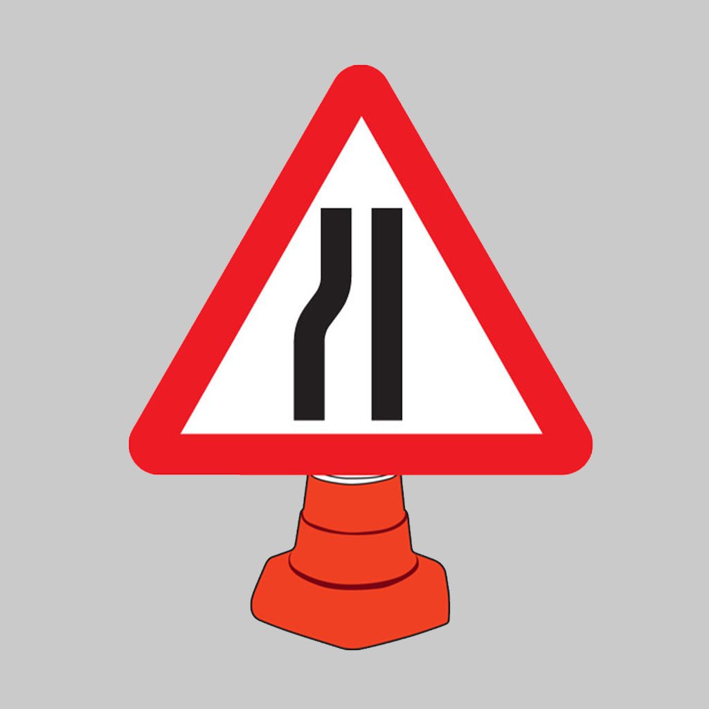 Road Narrowing Left Reflective Cone Sign 750mm Triangle (Cone Not Included) - Ready Set SuppliedRoad Narrowing Left Reflective Cone Sign 750mm Triangle (Cone Not Included)57654