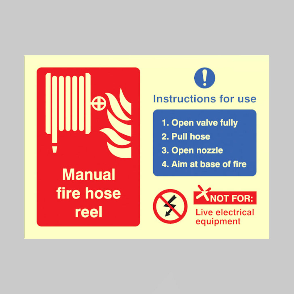 Manual fire hose reel with instructions for use