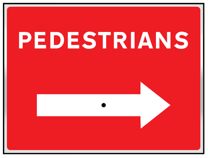 Pedestrians with reversible arrow 600x450mm aluminium sign with wing nut and arrow