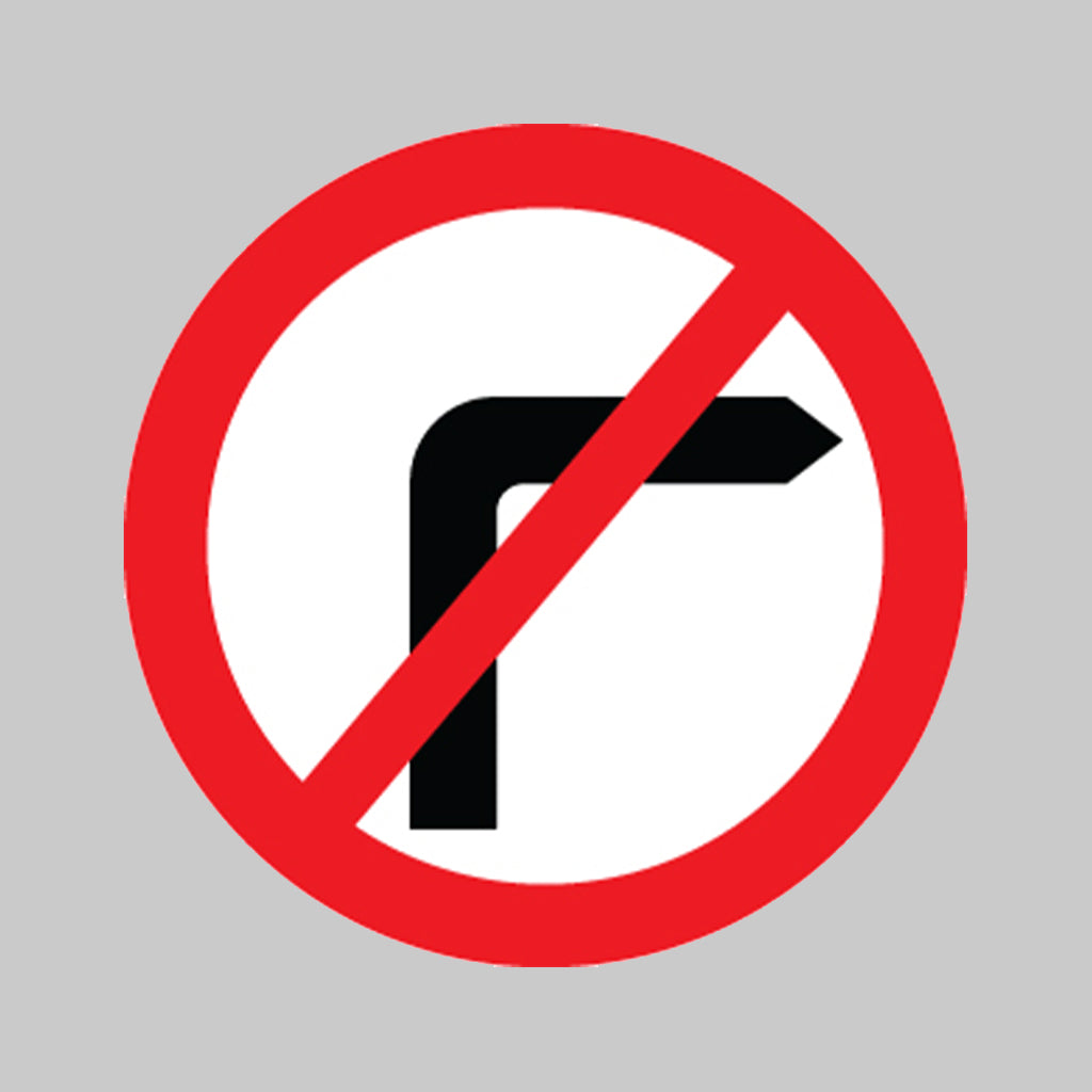 No right turn Class R2 Permanent 600mm Dia (3mm aluminium composite) c/w channelling
