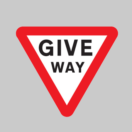 Give way Class R2 Permanent 600mm triangle (3mm aluminium composite) c/w channelling