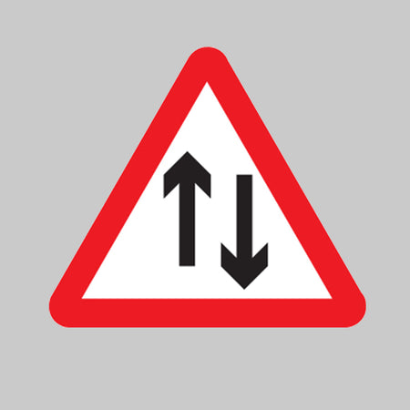 Two way traffic class R2 Permanent 600mm triangle (3mm aluminium composite) c/w channelling