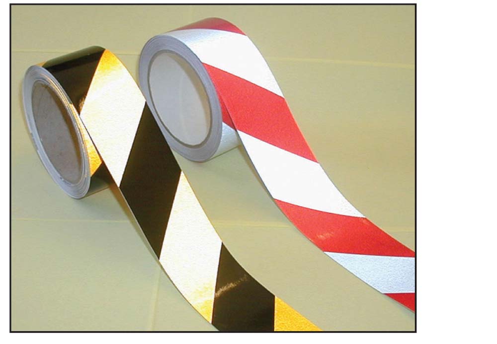 Reflective adhesive safety tape red/white 50mm x 25m