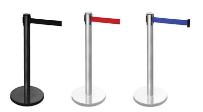 Retractable barrier on black post (3.4m black webbing) 1015mm high post