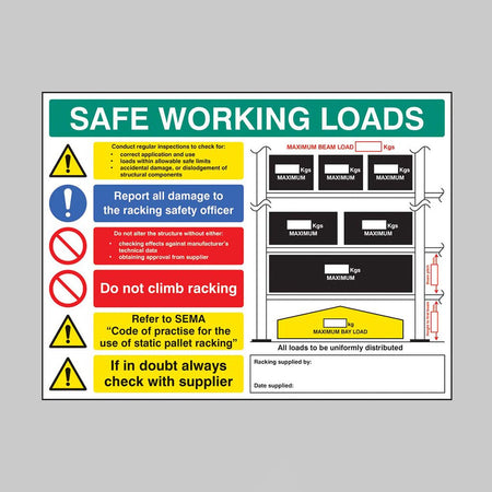 Safe Working Loads Pallet Racking 5mm Foamex 600 x 450mm Sign - Ready Set SuppliedSafe Working Loads Pallet Racking 5mm Foamex 600 x 450mm Sign56355
