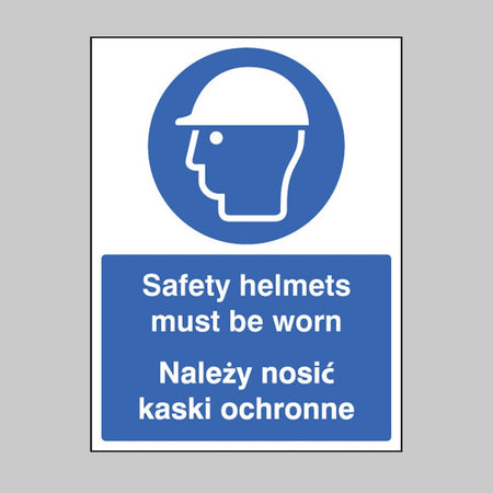 Safety Helmets Must Be Worn (English/Polish) Sign - Ready Set SuppliedSafety Helmets Must Be Worn (English/Polish) SignRigid Plastic15250E