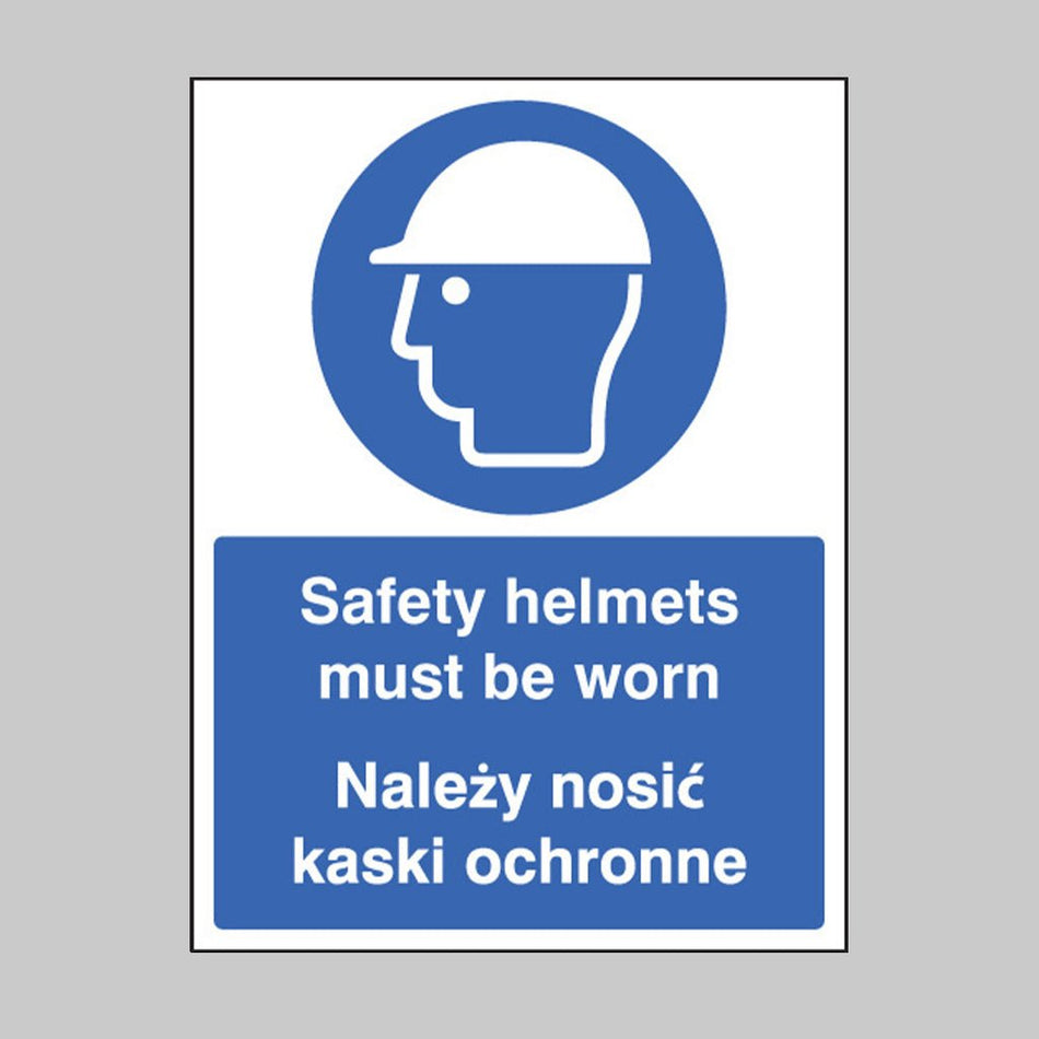 Safety Helmets Must Be Worn (English/Polish) Sign - Ready Set SuppliedSafety Helmets Must Be Worn (English/Polish) SignRigid Plastic15250E