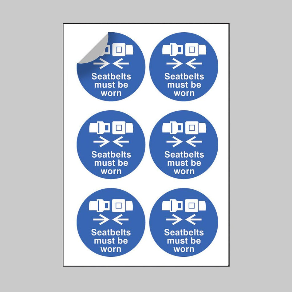 Seatbelts Must Be Worn 65mm Dia Sheet of 6 Peel 'N' Stick Labels - Ready Set SuppliedSeatbelts Must Be Worn 65mm Dia Sheet of 6 Peel 'N' Stick Labels51652