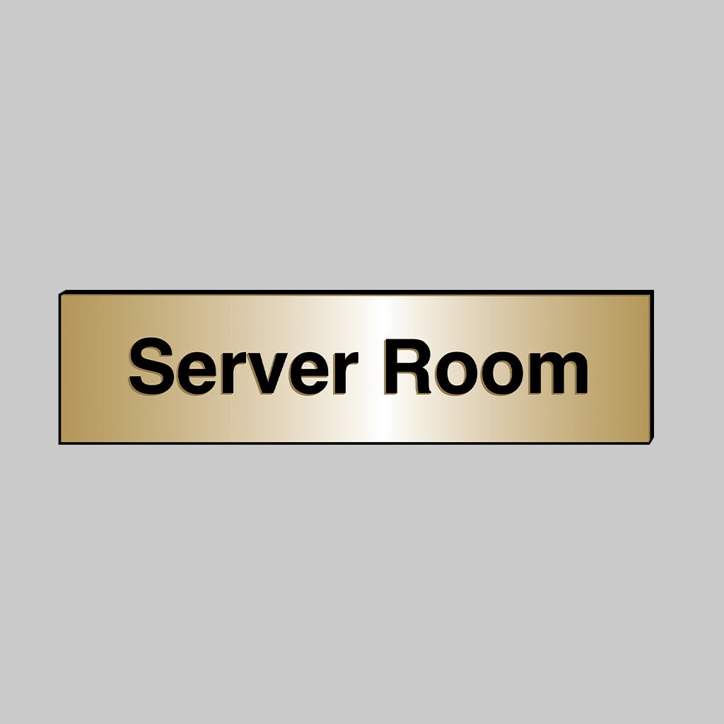 Server Room 140 x 35mm Engraved Brass Effect PVC With Sav Backing Sign - Ready Set SuppliedServer Room 140 x 35mm Engraved Brass Effect PVC With Sav Backing Sign53699