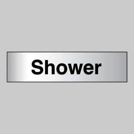 Shower 140 x 35mm Engraved Aluminium Effect PVC With Sav Backing Sign - Ready Set SuppliedShower 140 x 35mm Engraved Aluminium Effect PVC With Sav Backing Sign59077