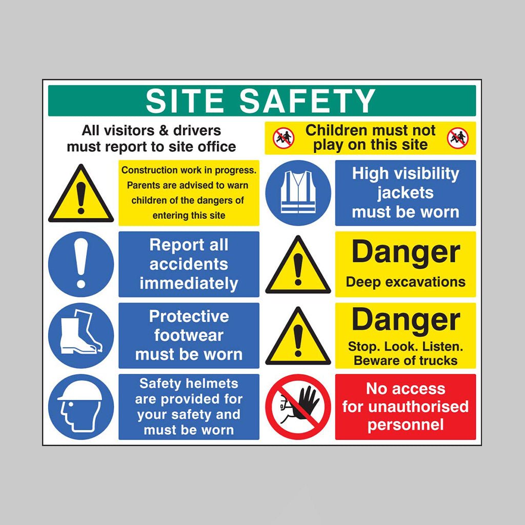 Site Safety Board 1200 x 1000mm 5mm PVC - Ready Set SuppliedSite Safety Board 1200 x 1000mm 5mm PVC58038