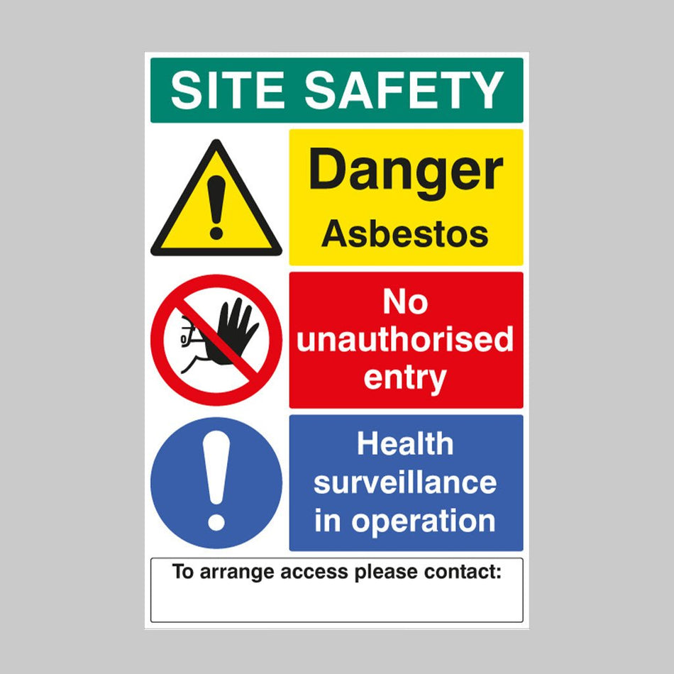 Site Safety Board Asbestos 600 x 900mm With Contact Details 5mm PVC - Ready Set SuppliedSite Safety Board Asbestos 600 x 900mm With Contact Details 5mm PVC58049