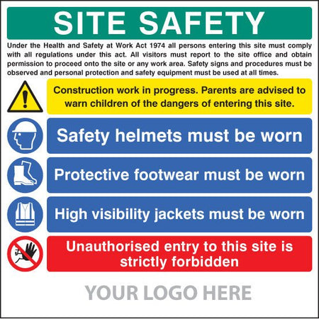 Site Safety Board, Helmets, Footwear, Hi Vis, Unauthorised Entry, Builder Signs 1220 x 1220mm - Ready Set SuppliedSite Safety Board, Helmets, Footwear, Hi Vis, Unauthorised Entry, Builder Signs 1220 x 1220mm55794