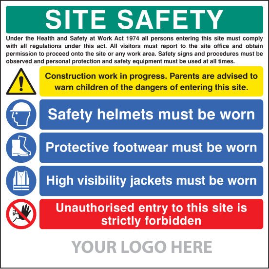 Site Safety Board, Helmets, Footwear, Hi Vis, Unauthorised Entry, Builder Signs 1220 x 1220mm - Ready Set SuppliedSite Safety Board, Helmets, Footwear, Hi Vis, Unauthorised Entry, Builder Signs 1220 x 1220mm55794