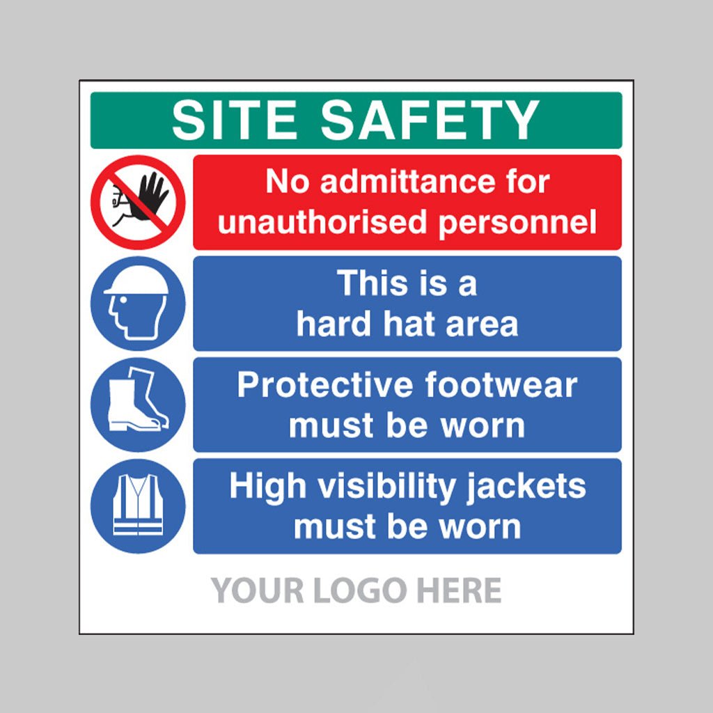 Site Safety Board, No Admittance, Hard Hat, Footwear, Hivis, Builder Signs 1220 x 1220mm - Ready Set SuppliedSite Safety Board, No Admittance, Hard Hat, Footwear, Hivis, Builder Signs 1220 x 1220mm55801