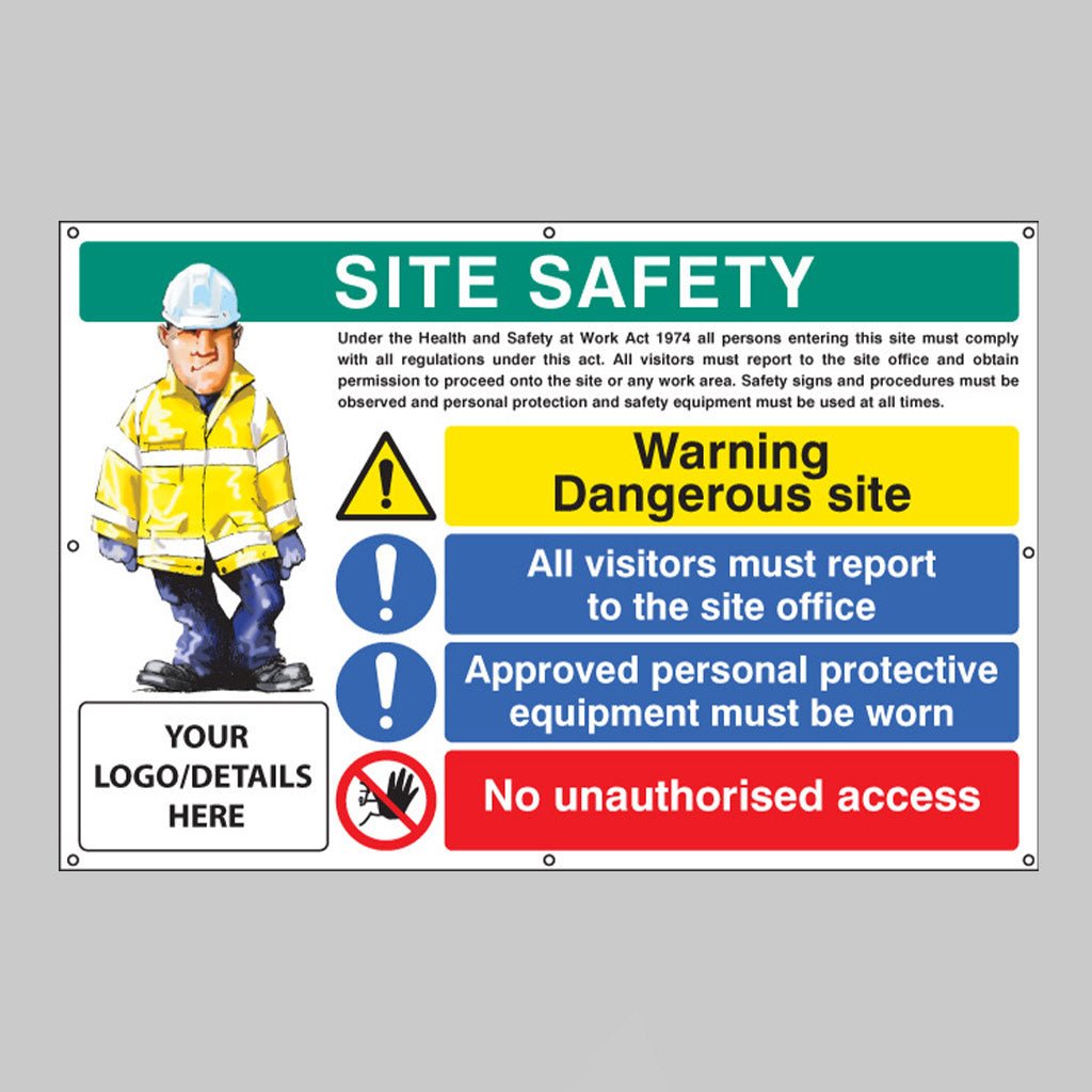 Site Safety, Dangerous Site, Visitors, PPE, Access, Custom Banner With Eyelets 1270 x 810mm - Ready Set SuppliedSite Safety, Dangerous Site, Visitors, PPE, Access, Custom Banner With Eyelets 1270 x 810mm55137