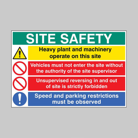 Site Safety Heavy Plant And Machinery, Vehicle Access, Reversing, Speed And Parking Sign - Ready Set SuppliedSite Safety Heavy Plant And Machinery, Vehicle Access, Reversing, Speed And Parking SignRigid Plastic16415Q