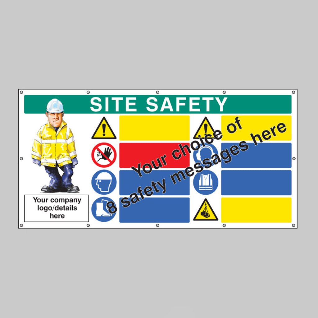 Site Safety, Multi-Message, Design Your Own Custom Banner With Eyelets 2440x1270mm - Ready Set SuppliedSite Safety, Multi-Message, Design Your Own Custom Banner With Eyelets 2440x1270mm55129