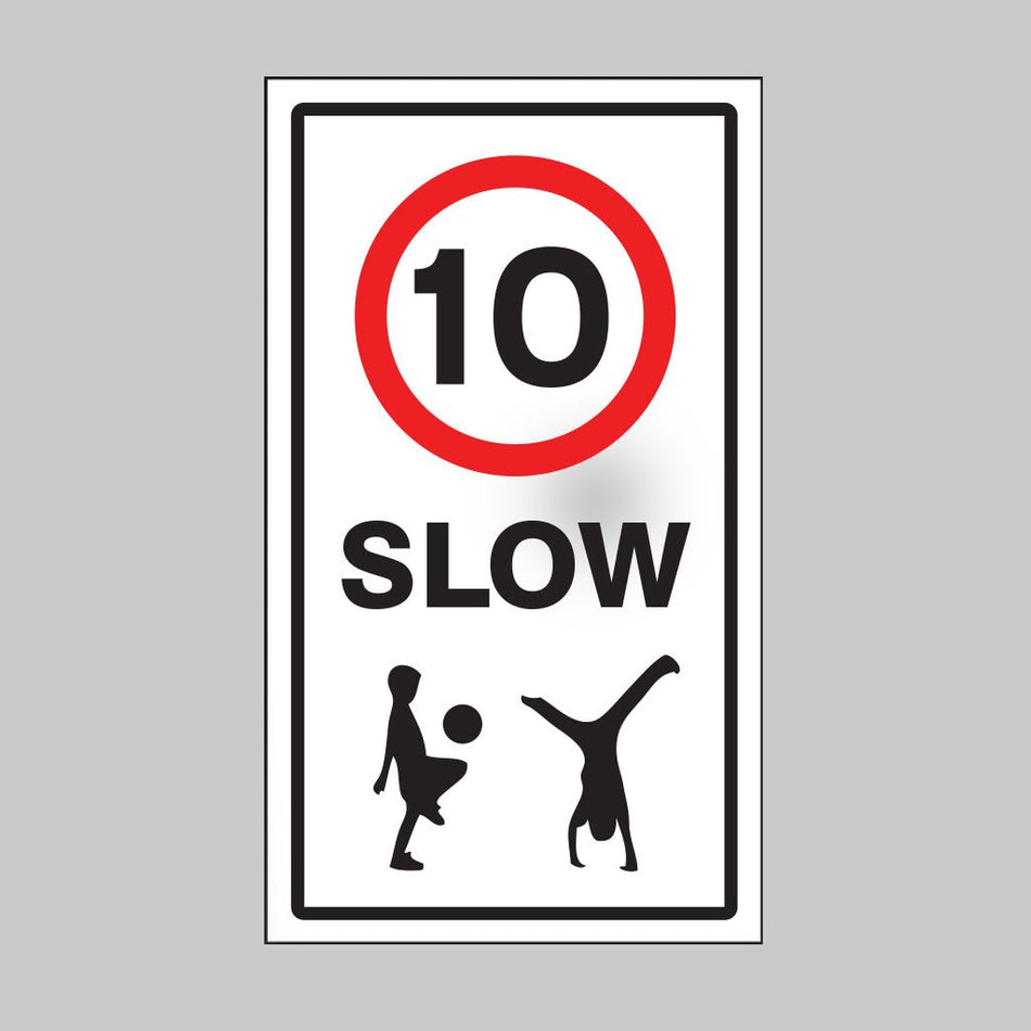 Slow 10mph Class R2 Permanent 400 x 700mm (3mm Aluminium Composite) With Channelling Sign - Ready Set SuppliedSlow 10mph Class R2 Permanent 400 x 700mm (3mm Aluminium Composite) With Channelling Sign55484